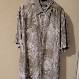 Nautica Gray and Green Leaf Print Shirt